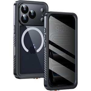Lanhiem Magnetic for iPhone 17 Pro Case Privacy, Waterproof Dustproof Case, [Built in Anti-Spy Screen Protector] [Fit for MagSafe] Heavy Duty Full Body Rugged Clear Cover 6.3" (Black)