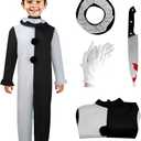 Pigmiss Kids Art The Clown Terrifying Costume Horror Mask Killer Scary Halloween Masquerade Party Cosplay Outfits (120cm, White)