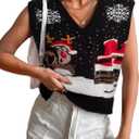 JULYCLO Christmas Sweater Vest Women Ugly Xmas Reindeer Knit Sweaters Casual Santa Snowflake V Neck Sleeveless Outwear Tops (Black) XL