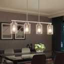 Mecgirn Island Light for Kitchen, Brushed Nickel Dining Room Light Fixture Over Table, 4-Light Linear Chandelier Pendant Lighting for Dining Table Kitchen Island Living Room, 4 Light + Clear Glass