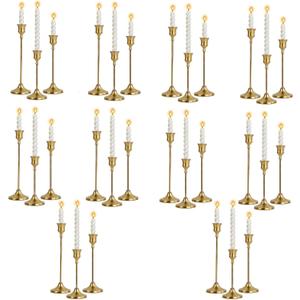 10 Sets Candle Holder Brass Metal Candlestick Holders -Vintage Modern Metal Taper Candle Holders, Decorative Centerpiece for Table Mantel, Wedding Kitchen Home Decor, Wedding Gift,30Pcs