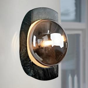 10.9 Inch Green Organic Marble Wall Sconce, Modern Wall Light with Silver Gray Clear Glass, Sturdy Hand-Made Marble Sconce, Elegant Light Fixtures for Indoor