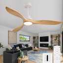 60 Inch Outdoor Solid Wood Ceiling Fans with Lights and Remote,3 Blade Natural Wood Ceiling Fan with Wall Control,Dimmable,3 Downrods, Quiet DC Motor for Bedroom,Patios,Living Room