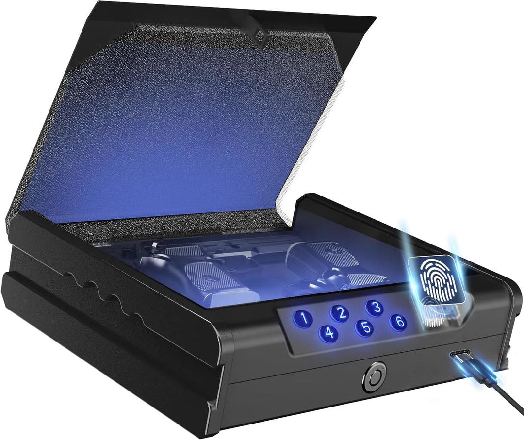 Voranexs gun safe .Gun Safes for 2 Pistols with 3 Quick-Access FingerprintPasscodeKey.with Voice Prompt Pistol SafeHandgun Safe, Hand Gun Lock Box for Home Drawer Car Bedside Nightstand