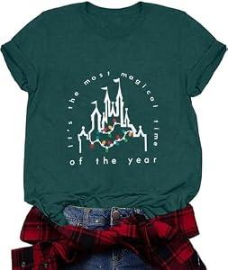 Merry Christmas Shirt Women Magical Christmas T-Shirt Christmas Lights tee Family Holiday Vacation Tops Green, Medium