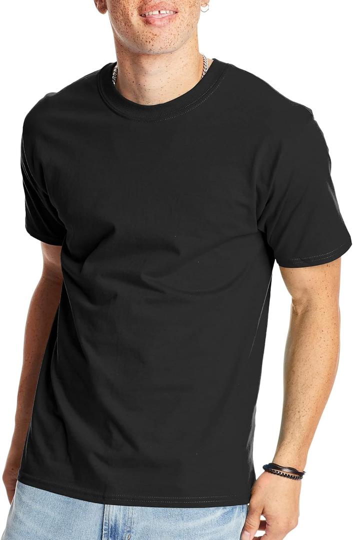 Hanes Beefy-T Crew Neck Short Sleeve T-Shirt Black LG