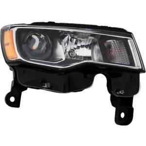 Headlight Assembly for Jeep Grand Cherokee WK 2017-2022, Right (Passenger), Halogen, Chrome Trim, Standard Type, Replacement 2018 2019 2020 2021