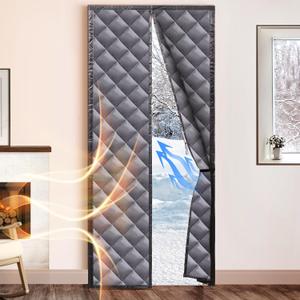 LADER Magnetic Thermal Insulated Door Curtain,Filled with Thickened Polyester Fiber Cotton&Full Strip Magnets,Temporary Doorway Cover Curtains, Self-Closing Privacy Magnetic Screen Door for Winter (Fit Door Size 34"-36" x 80")