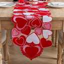 Valentines Day Table Runner, Embroidered Sweet Red Love Heart Table Runners, for Mothers Day, Wedding Anniversary, Marriage Proposals, Engagements, Romantic Events Parties Decoration (14 59 inch)