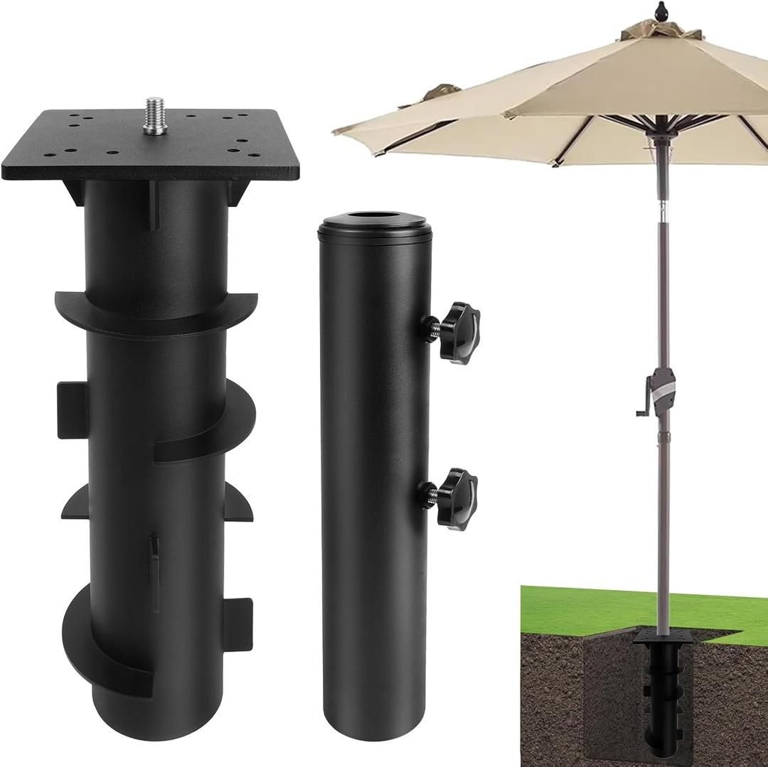 In-ground Patio Umbrella Base with Stand Tube, Heavy Duty Steel Construction Umbrella Mount, Universal Outdoor Umbrella Base for Most Offset Cantilever and Center-Pole Umbrellas