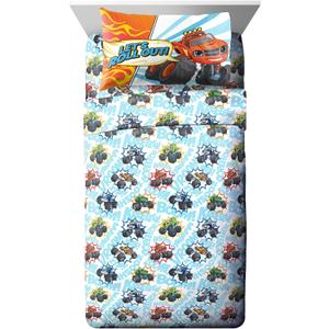 Jay Franco Blaze and The Monster Machines Off to The Races Toddler Size Sheet Set - 3 Piece Set Super Soft and Kids Bedding - Fade Resistant Microfiber Sheets (Official Blaze Product)