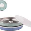 Elk and Friends Stainless Steel Divided Plates with Silicone Sleeve for Babies & Toddlers | Lids Included | Stay Put Suction | Dinner & Snack Plates | 2 Pack (Sage/Misty Blue)