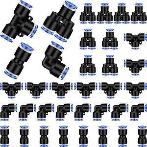 Hotop Push to Connect Fittings Air Line Pneumatic Fittings Kit Quick Release Pneumatic Connectors Air Line Splitters Elbows Tee Straight Tubes(20 Pcs,Blue,1/2 Inch Od)