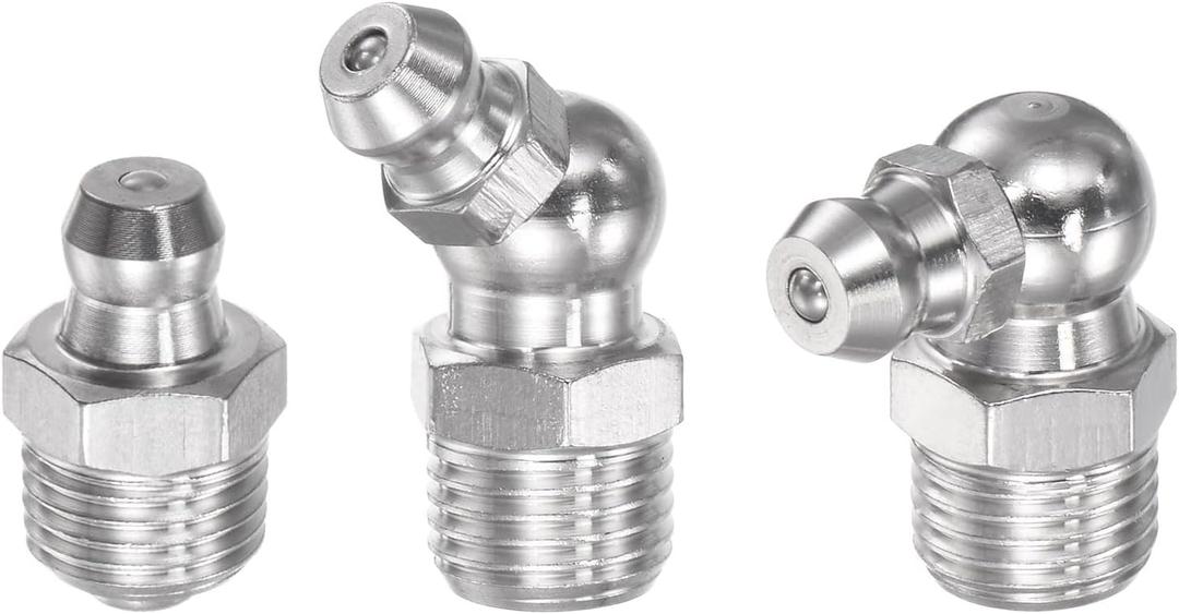 uxcell 15pcs 304 Stainless Steel Straight and Angled Grease Fitting M10x1mm Metric Thread Straight 90 Degree 45 Degree Hydraulic Grease Nipple Accessories