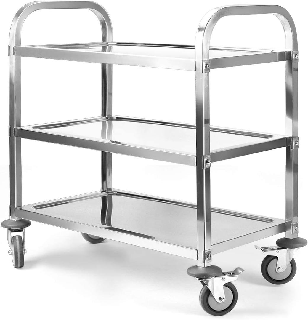 tonchean Extra Large 3 Tier Stainless Steel Cart 37.4 x 19.7 x 37.4 Inch, L-37x20x37inch