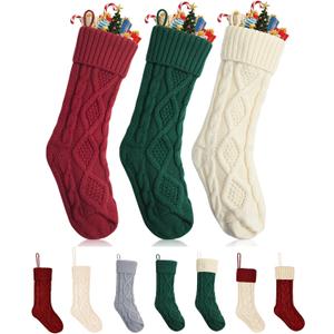 Mr. Pen Christmas Stockings, 3 Pack, Cable Knit Stockings for Christmas, Cable Knit Christmas Stocking for Christmas, Large Stockings Christmas, Knit Stockings Christmas, Red, Cream & Green