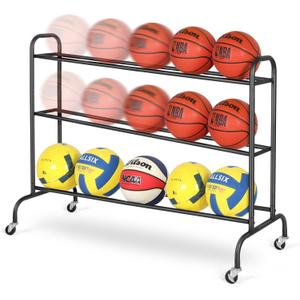 Basketball Rack Training Stand - Tilt Ball Training Equipment Holder Shooting Rolling Storage Cart with Wheels Sports Outdoor Volleyball Soccer Football Garage Organizer Basketball Accessories