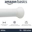 Amazon Basics No Drill Spring Tension Curtain Rod, Adjustable 78-108" Width, White, Classic Finial