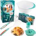MasterChef Junior Breakfast Cooking Set- 6 Pc Kit w Real Cooking Tools for Kids & Recipes- Includes Spatula, Mixing Bowl, Whisk, Egg Cup, Juicer- Make Pancakes, Crepes & More- Fun Breakfast Essentials