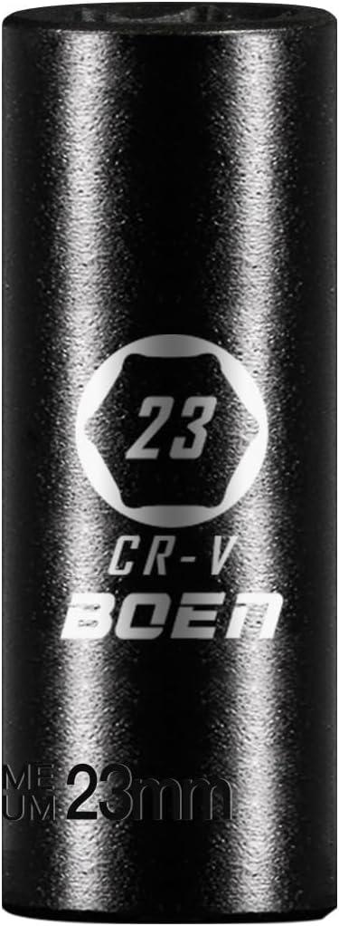 2 x BOEN 3/8" Drive Deep Impact Sockets, Premium Impact Socket, 23mm Socket, Metric, 6 Point,Cr-V Steel with Laser Marking - Strong and Durable