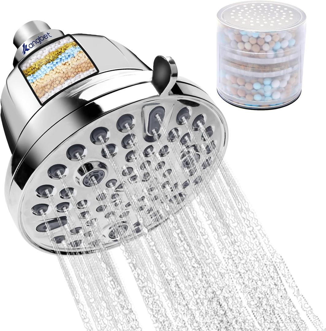Filtered Shower Head - Water Softener Shower Head with Filter Hard Water for Healthier Hair Skin-Chrome (5.5 Inch-1.8GPM)