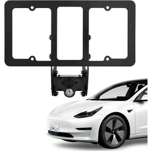 2025 Upgraded Original No Drill Front License Plate Mount Holder for 2020-2025 Tesla Model Y 2017-2023 Model 3,Aluminium Lockable Anti-Theft Front License Plate Frame for Tesla Model Y/3,No Adhesives