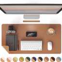 RENMTURE Dual-Sided Mouse Pad, Natural Cork & PU Leather Large Desk Pad for Office and Home Work, Desk Protector Non-Slip, Waterproof, Easy Clean (Brown, 32"x16")