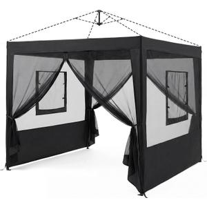 4 Pcs Food Service Mesh Sidewalls for Canopy Tent 10' x 10' (Canopy Not Included) Insect Proof Sidewall with Roll up Windows and Zipper for Farmers Market Camping Festival Stalls(Black)
