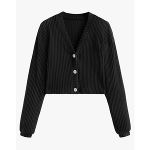 SweatyRocks Women's Long Sleeve Button Front V Neck Soft Knit Cardigan Sweaters, L, Black
