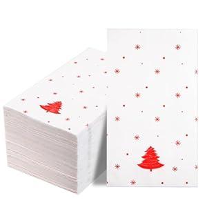 WDF 100-Pack Red Christmas Napkins Disposable - 3ply Christmas Tree Paper Napkins, Premium Quality Red Holiday Napkins, Party Dinner Napkins for Christmas Tableware Decor