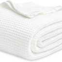 Bedsure Gentlesoft 100% Cotton Blanket Queen Size for Bed - Cooling Breathable and Soft for Summer, Thick Cozy Waffle Weave Blanket Gifts for Women, White, 90x90 Inches