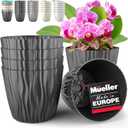 Mueller Austria Plant and Flower Pot 6/1 Set, Heavy Duty 6 Inch European Made Stylish Indoor/Outdoor Decorative Planter, for All House Plants, Flowers, Herbs, Grey