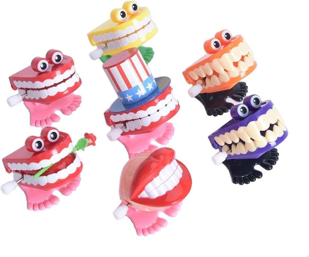 Annhua Walking Teeth Toys 7PCS, Wind-up Chattering Teeth Smile Small Wind Up Toy Feet Knickknack for Party Halloween Christmas Home Desktop Decoration 