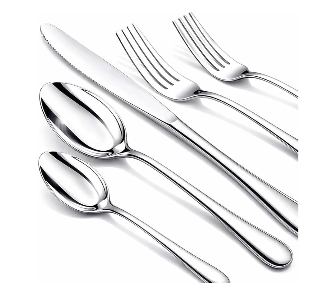 Silverware Set, 40 Piece Stainless Steel Cutlery Sets for 8, Heavy Duty Flatware, Mirror Polished Forks Spoons and Knives Set, Reusable Utensils for Home Kitchen, Dishwasher Safe