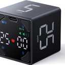 Ticktime Pomodoro Timer Cube, with 25/5 Auto Cycles, 5/25/30/60 Min Presets, Custom Timer, Stopwatch, Magnetic, Rechargeable, Silent, Vibrate & Sound, for Task, ADHD, Study, Work, Meeting, Black
