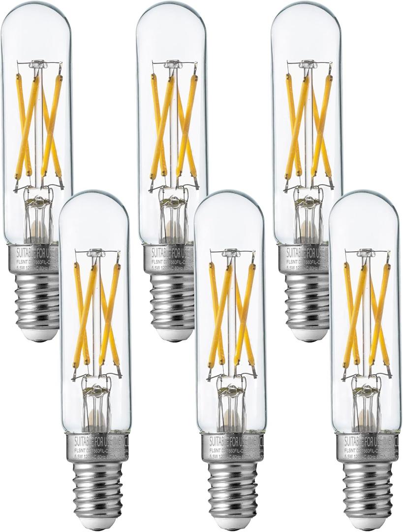 FLSNT 5000K Daylight LED Candelabra Bulbs 60W Equivalent, Dimmable T6/T25 E12 LED Light Bulbs for Chandelier, 90+ High CRI, 550LM, 5.5W, 6 Pack