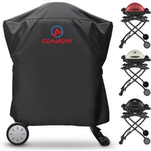 Comnova Weber Grill Cover - Q Series, Q2000/Q200/Q1000/Q100, Q2200, 2400, 1200, 1400 & More - Heavy Duty & Waterproof (Premium Black - Q2000 & Q1000 on Cart)