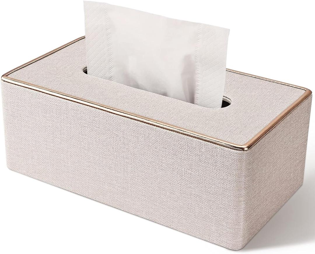 Tissue Box Cover, PU Leather Tissue Box Holder, Rectangular Tissue Box Covers for Kleenex, Napkin, Rectangle Tissue Holder for Bathroom Home Office 9.84"X5.23"X3.77" Beige