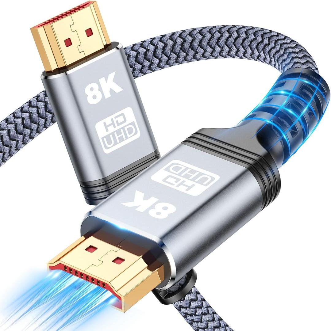 2 x 8K 10K 4K HDMI Cable 48Gbps 6.6FT/2M, Certified Ultra High Speed HDMI Cable Braided Cord-4K@120Hz 8K@60Hz, DTS:X, HDCP 2.2 & 2.3, HDR 10 Compatible with Roku TV/PS5/HDTV/Blu-ray
