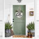 3D Hello Spring Wreaths for Front Door | White Horizontal Round Wreaths | Housewarming Gift | Farmhouse Wood Door Hanger for Home Decor Indoor and Outdoor, Classroom, Yard, Porch Decor