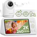 Bonoch 2K 5.5" Baby Monitor No WiFi, 1600ft Long Range Video Baby Monitor with Camera and Audio, 240h Battery, White Noise, Hack-Proof, Night Vision, Smart Detect for Cry/Sleep Turnover/Motion