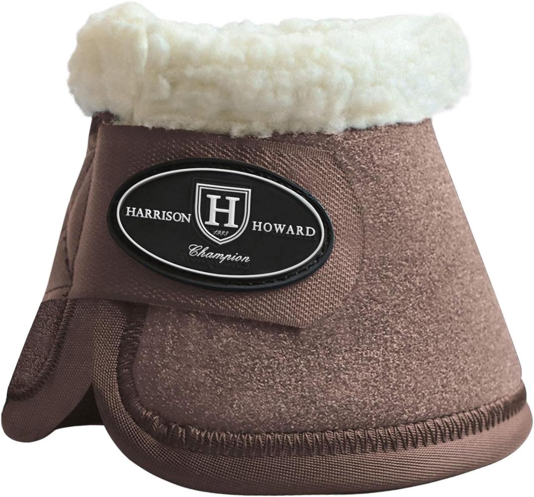 Harrison Howard Bell Boots for Horse Training Hoof Overreach Protection Fleece Lined Bell Boots (Full (Large), coffee)