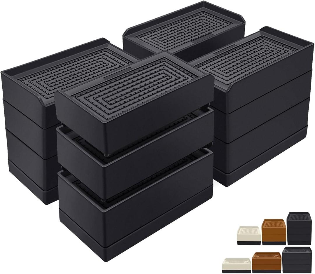 ANNKUT Furniture Risers 4 inch, Heavy Duty Furniture Elevator in Heights of 1.5, 3 or 4 InchRectangle Raising Blocks for Bed, Couch, Desk, Sofa, Tables,Support Up to 1,300 Lbs (4 Pack-Black)