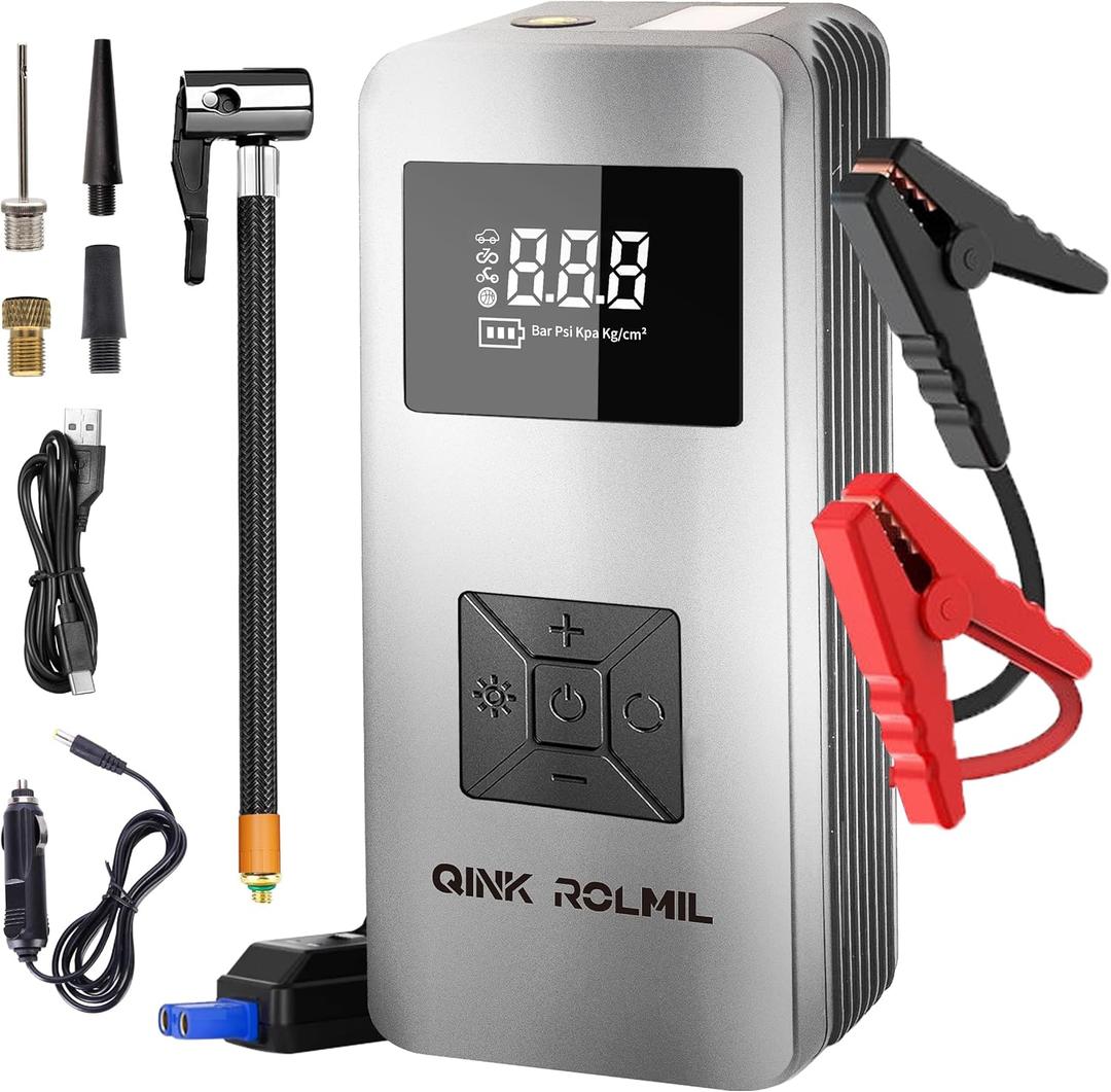 Jump Starter with Air Compressor, 12V 8000A Car Automotive Battery Jump Starter (6.0L Gas and 3.0L Diesel), 150PSI Tire Inflator Pump for Car, Motorcycle and Bicycle