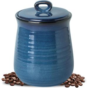 Ceramic Food Jar, 88 oz Cookie Jar with Airtight Lid, Farmhouse Coffee Canister for Kitchen Home, Large Canister for Coffee Beans, Sugar, Flour, Snack, Pasta, Dog Cat food, Blue