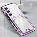 Neivi for Samsung Galaxy S25 Plus Case with Card Holder, Electroplated Flash Bumper Clear Slim Case for Samsung S25 Plus Shockproof Transparent Silicone Cover Galaxy S25 Plus 5G Phone Case (Purple)