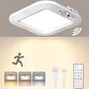 LINEWAY Rechargeable Ceiling Light Motion Sensor Shower Ceiling Lamp with Remote, Wireless Battery Operated Closet Light Motion Activated Lamp for Shower Bathroom Closet Porch Stairs
