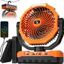 3-in-1 Camping Fan - 36000mAh Detachable Portable Fan Rechargeable with Light & Hook, Battery Powered Fans for Outdoor, Indoor, Tent, Fishing, Travel, Hurricane, Summer Gifts for Men - Orange