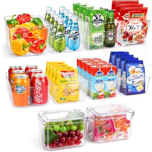 Set Of 10 Refrigerator Pantry Organizer Bins, Clear Plastic Food Storage Bins for Kitchen, Countertops, Cabinets, Fridge, Freezer, Bedrooms, Bathrooms, Fridge Organizer Bins Pantry Storage Containers