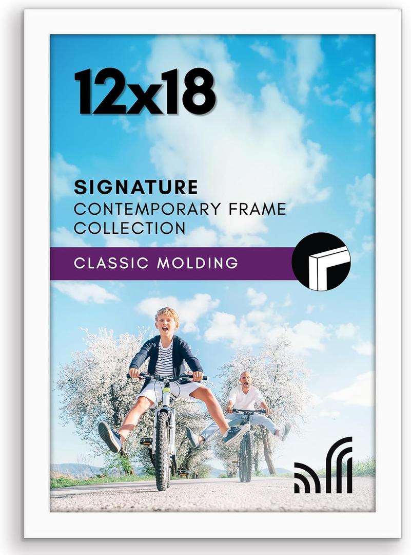 Americanflat 12x18 Poster Frame with Shatter-Resistant Glass - Signature Collection - Gallery-Style Frames Made of Engineered Wood - Photo Frame for Wall Display - White
